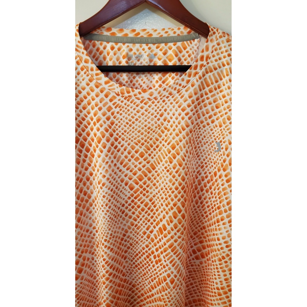 Reel Legends Fishing Shirt XXL Snakeskin Pattern Print Orange Coral on White - Picture 5 of 6